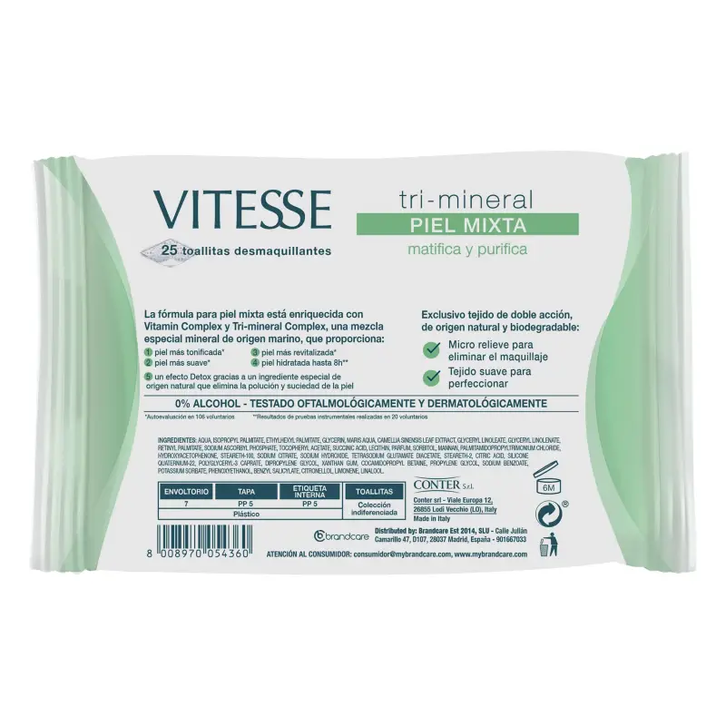 Salviette Struccanti Vitesse pelle mista 25 unità