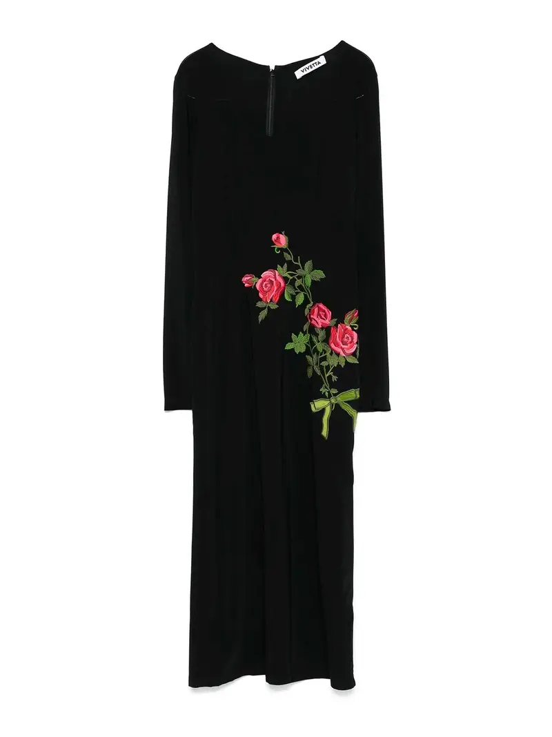 Abito midi brultato floreale Nero