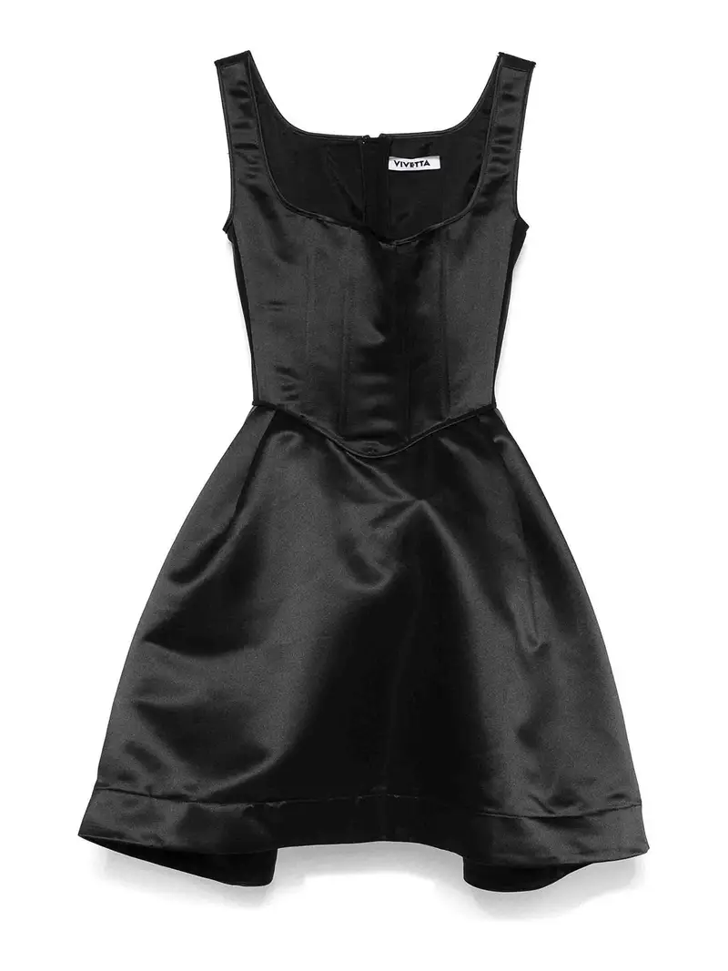 Duchess Satin Mini Bustier Dress Nero