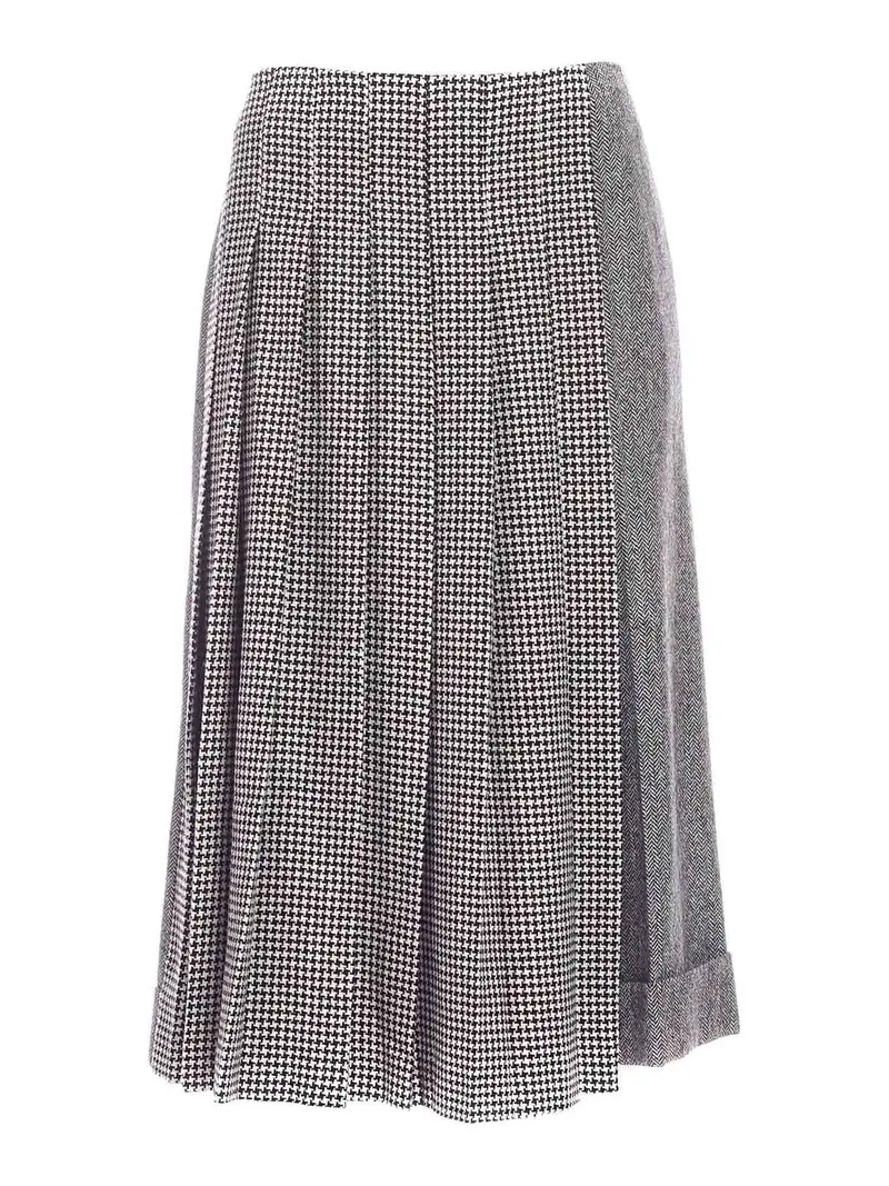 Pantalone crop spinato bianco e nero Grigio