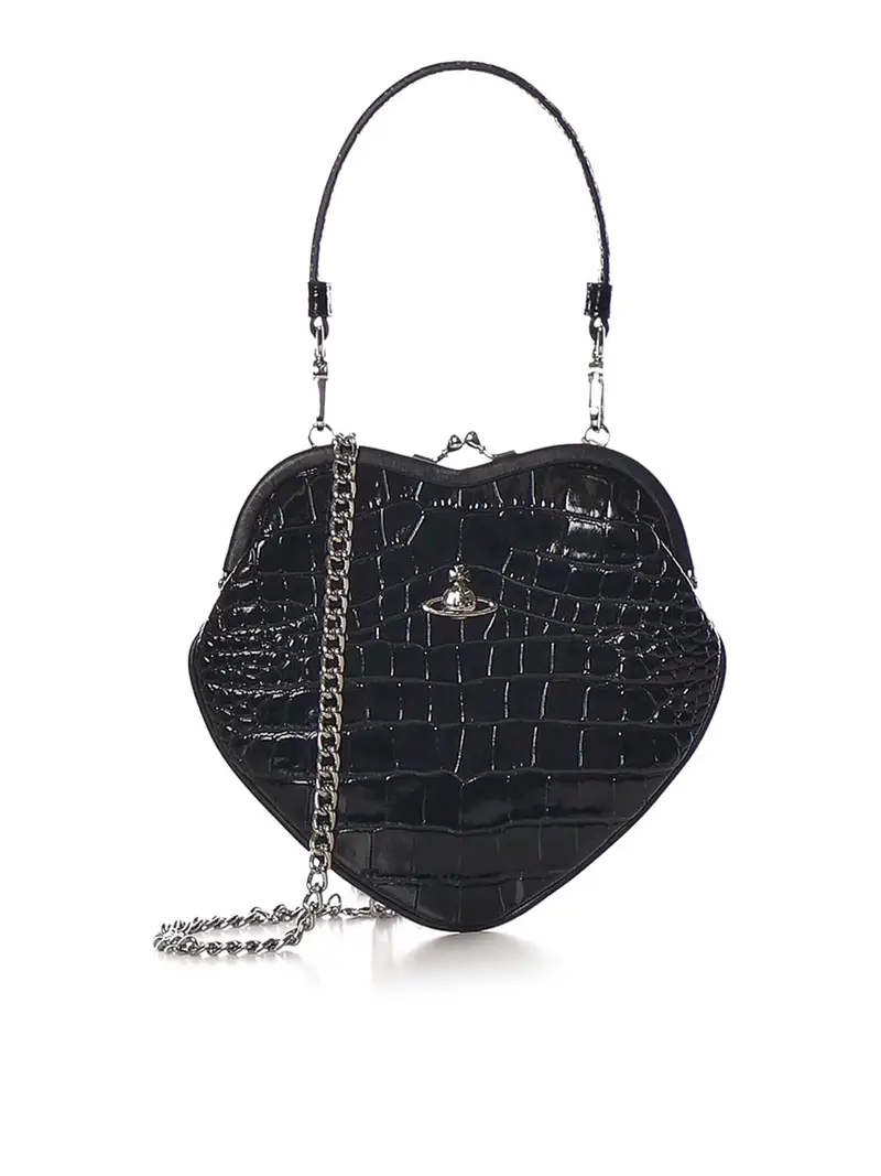 Borsa in pelle con cornice Belle Heart Nero