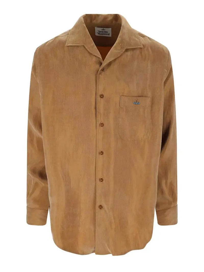 Camicia Effetto Pelle Scamosciata Marrone