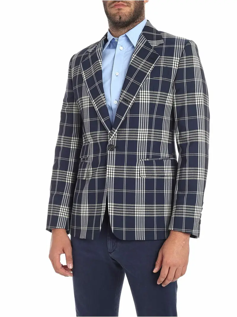 Giacca stampa tartan blu