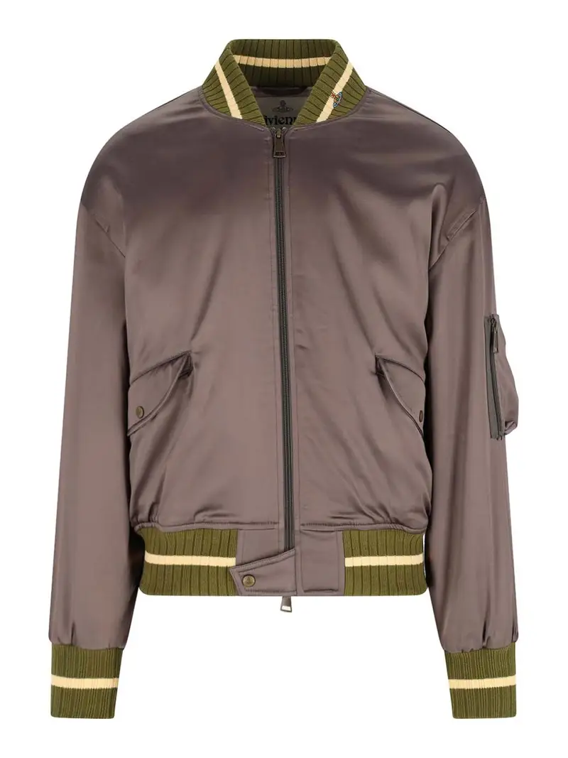 Giacca Zip Logo Beige