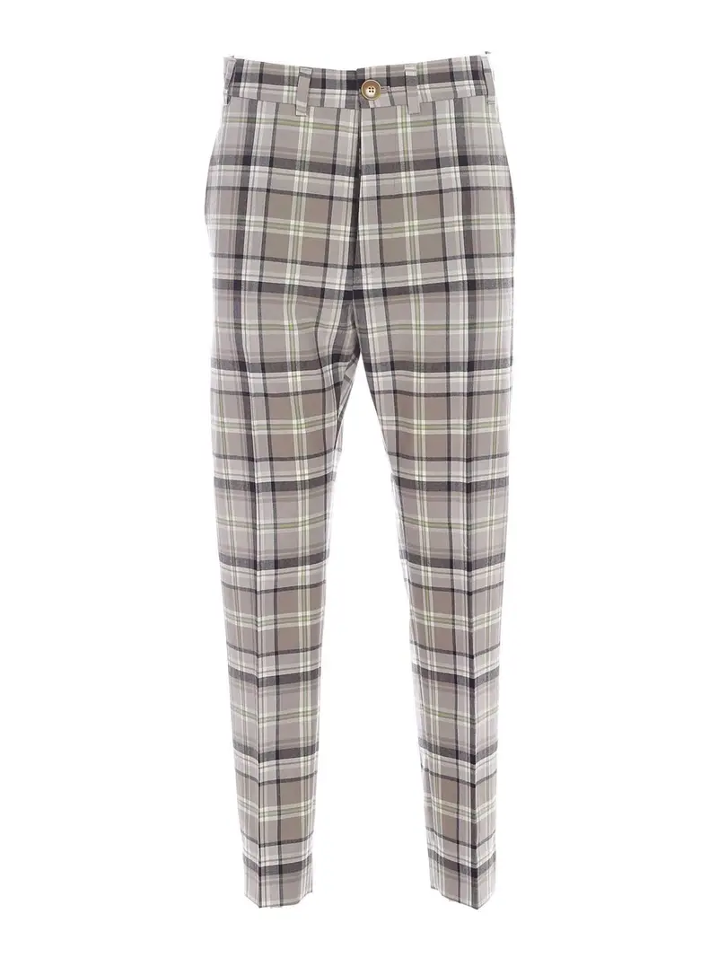 Pantalone check grigio e verde