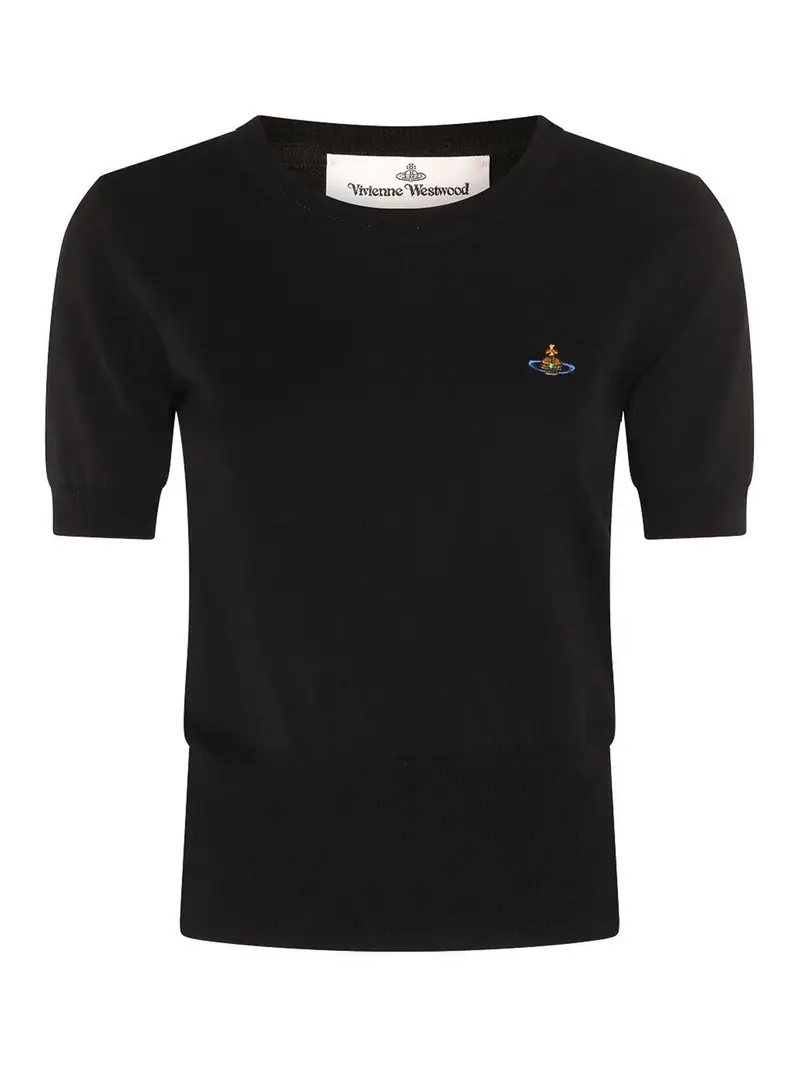 Top nero in misto lana e seta