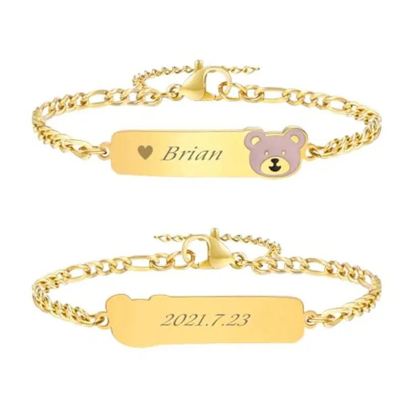 Vnox Bracciale Personalizzato per Bambini Regalo Battesimo: Bracciale Bambini Placcato Oro 18 Carati con Nome Regali