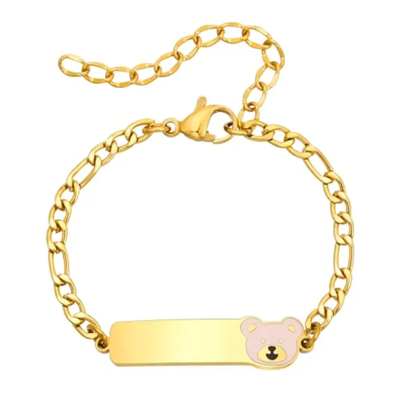Vnox Bracciale Personalizzato per Bambini Regalo Battesimo: Bracciale Bambini Placcato Oro 18 Carati con Nome Regali miniatura 2