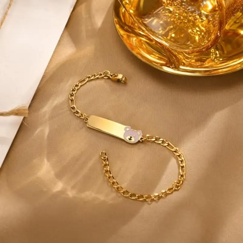 Vnox Bracciale Personalizzato per Bambini Regalo Battesimo: Bracciale Bambini Placcato Oro 18 Carati con Nome Regali miniatura 3