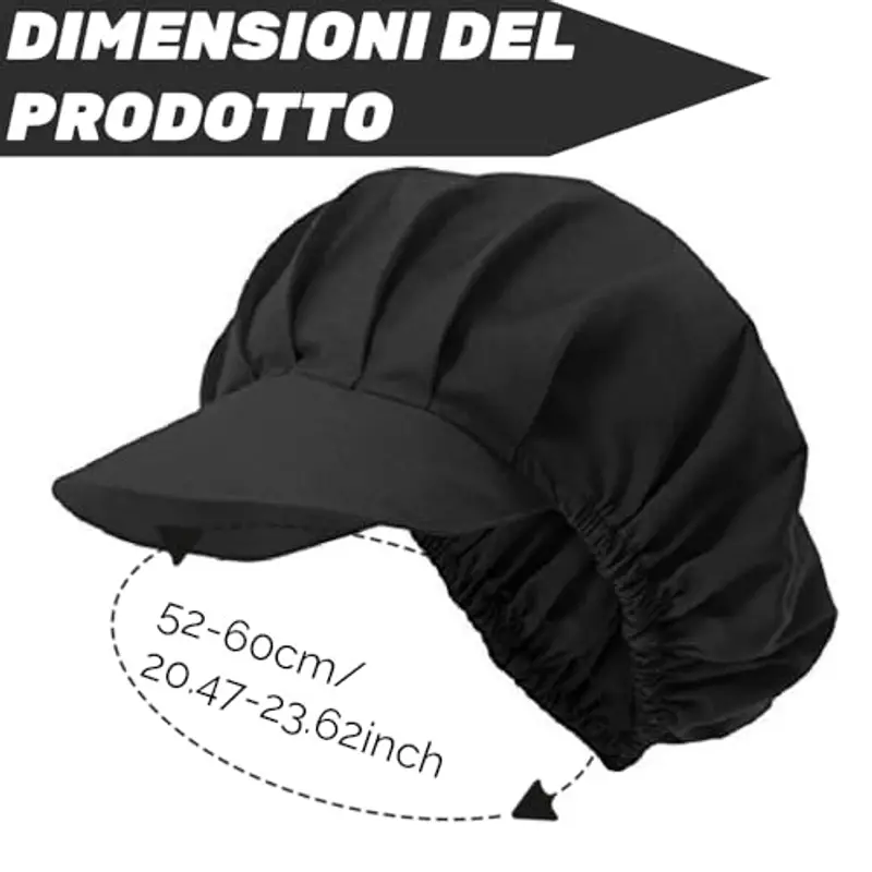 Voarge 3 Pezzi Berretto con Visiera Berretto, Cappello con Fascia Elastica per Donna Cappello da Cuoco Ristorante Cameriere Cucina Nero/Bianco (Nero) miniatura 2