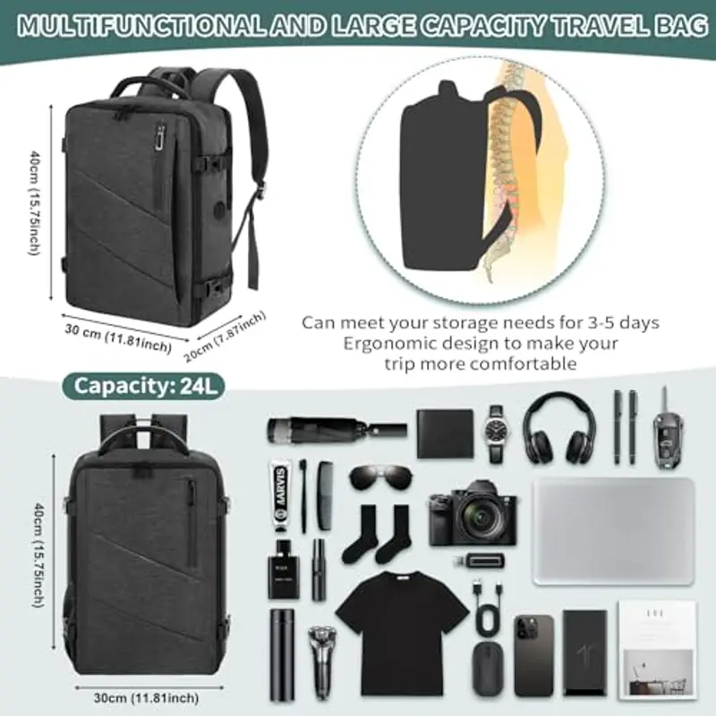 VOESLD Zaino da viaggio Uomo Grigio 1388590 miniatura 3