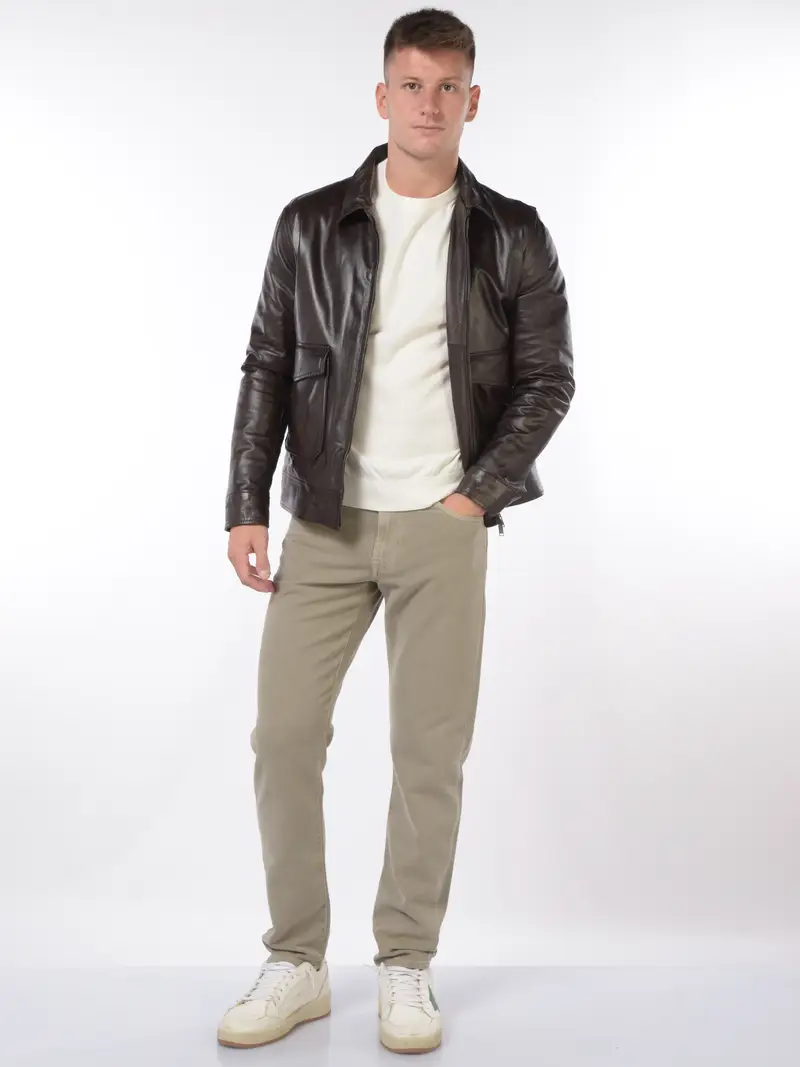 giubbino da uomo Volfagli Firenze in vera pelle con tasche MARRON miniatura 2