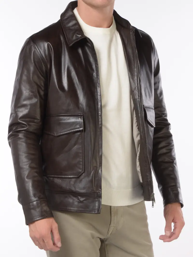 giubbino da uomo Volfagli Firenze in vera pelle con tasche MARRON