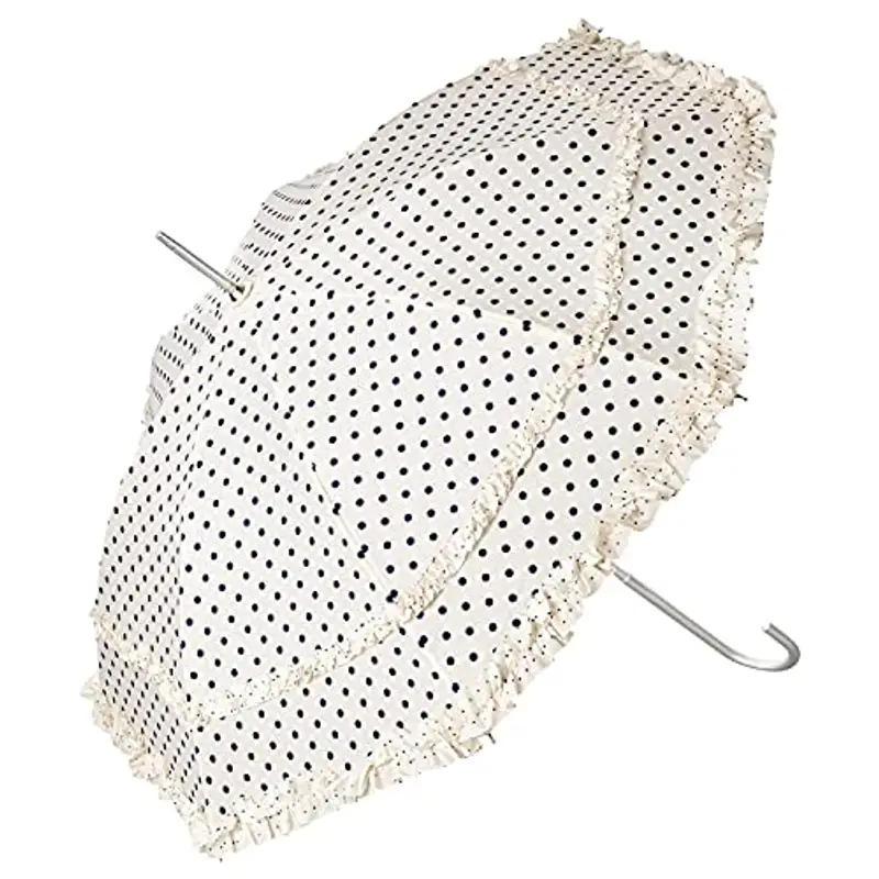 VON LILIENFELD® Ombrello Parasole Sposa Apertura Automatica Antivento Donna Mary crema con punti