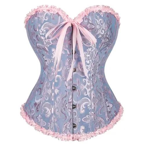 Vrapo Corsetto Bustino da donna, Corset con lacci in vita, lingerie modellante, Blu e rosa, XL