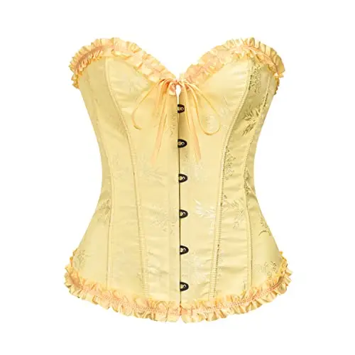 Vrapo Corsetto Bustino da donna, Corset con lacci in vita, lingerie modellante, Giallo 1, L