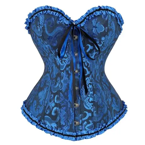 Vrapo Corsetto Bustino da donna, Corset con lacci in vita, lingerie modellante, Nero e blu, M