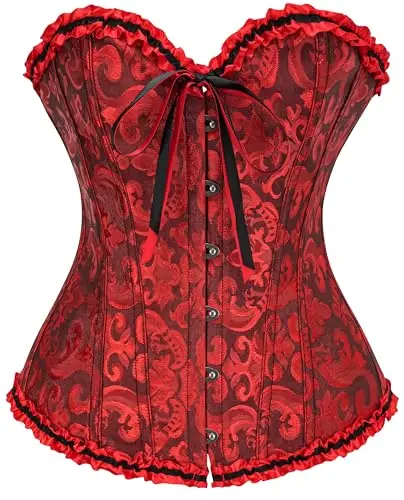 Vrapo Corsetto Bustino da donna, Corset con lacci in vita, lingerie modellante, Nero e rosso, S