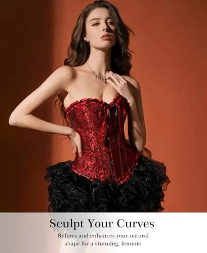 Vrapo Corsetto Bustino da donna, Corset con lacci in vita, lingerie modellante, Nero e rosso, S miniatura 3