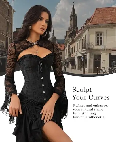 Vrapo Corsetto Bustino da donna, Corset con lacci in vita, lingerie modellante, Nero, M miniatura 3