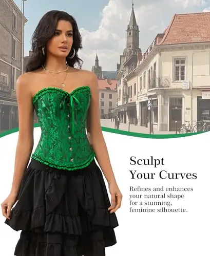 Vrapo Corsetto Bustino da donna, Corset con lacci in vita, lingerie modellante, Nero Verde, L miniatura 3