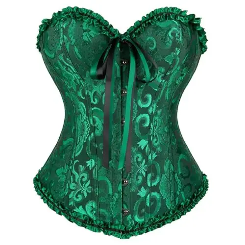 Vrapo Corsetto Bustino da donna, Corset con lacci in vita, lingerie modellante, Nero Verde, S