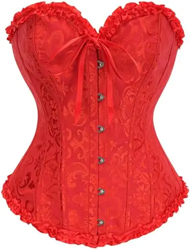 Vrapo Corsetto Bustino da donna, Corset con lacci in vita, lingerie modellante, Rosso, L