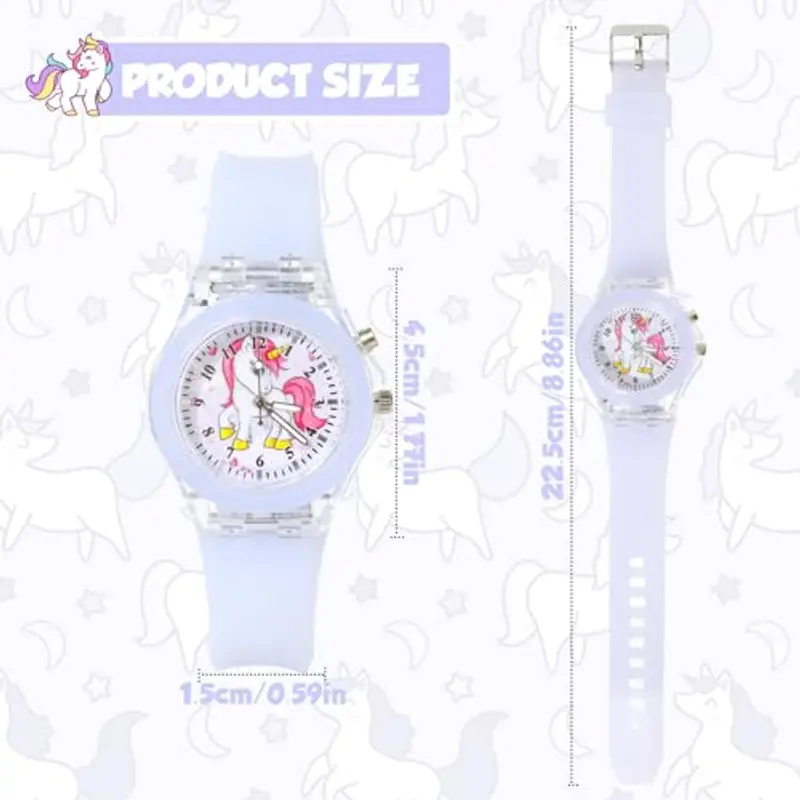 Vspek Orologio Digitale per Bambini, Orologio da Polso per Ragazze, Polso unicorno, Cartoni 3D Waterproof Retroilluminazione a 7 Colori, Visualizzazione Della Data e Dell'ora (Viola) miniatura 2