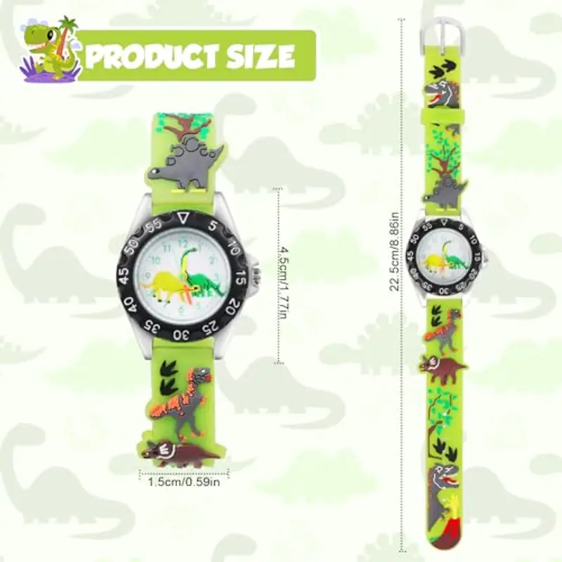 Vspek Orologio Digitale per Bambino, Orologio da Polso per Ragazzi, Polso Dinosauro, Cartone animato 3D con cinturino miniatura 2