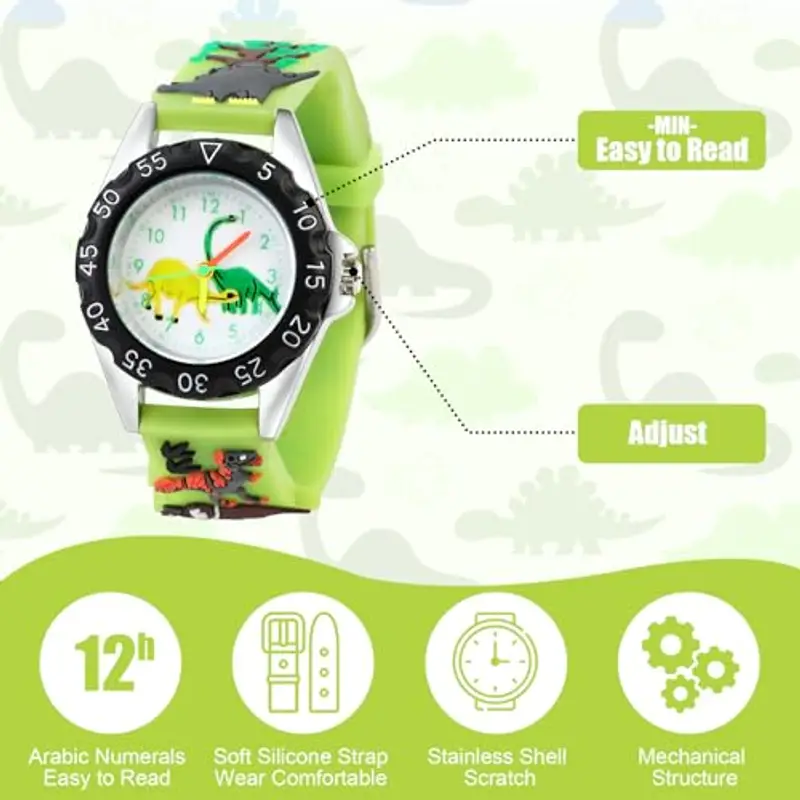 Vspek Orologio Digitale per Bambino, Orologio da Polso per Ragazzi, Polso Dinosauro, Cartone animato 3D con cinturino miniatura 3