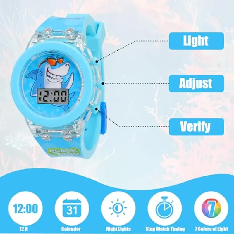 Vspek Shark Cartoon Watch for Boys Orologio elettronicamente per Bambini, Orologio da Polso per Ragazzi, Polso squali miniatura 3