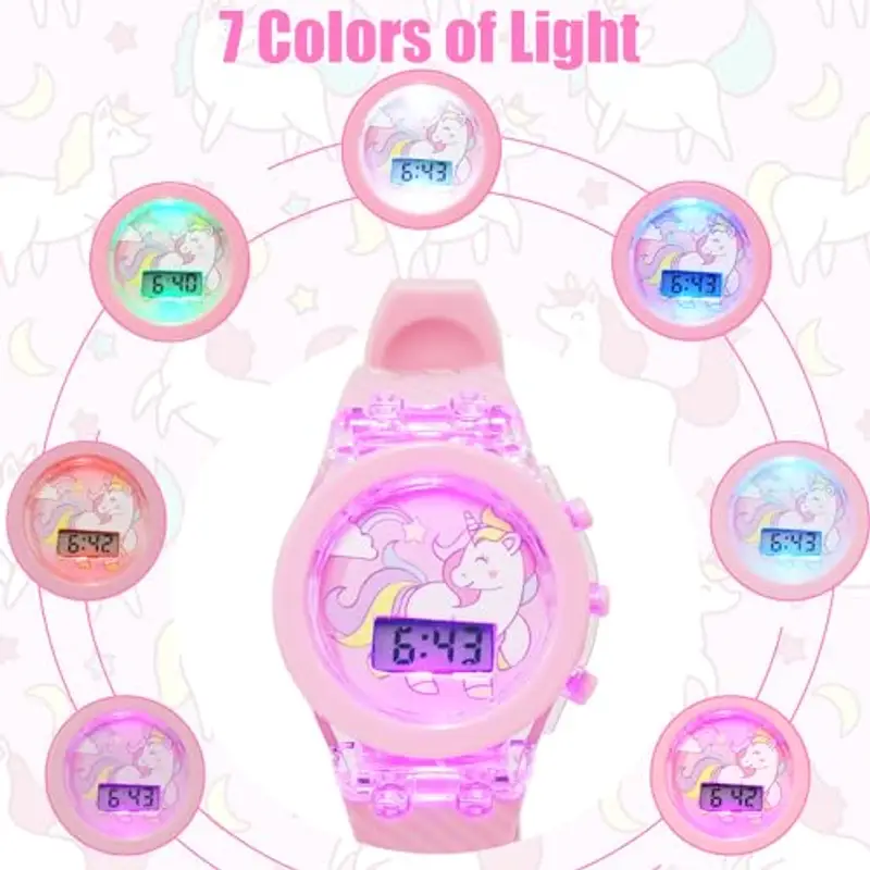 Vspek Unicorn Cartoon Watch for Girls - Electronic Toddler Light Glowing Watch, Best Gifts for Girls Age 3-10 (Pink, rosa miniatura 2