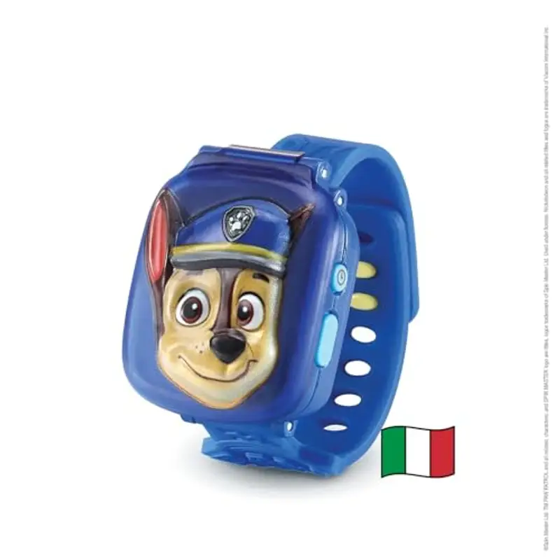 VTech PAW Patrol - Orologio Interattivo di Chase, Orologio per Bambini con 4 Giochi, Schermo a Colori, Inclusa Voce di Ryder, Funzione Sveglia e Timer, Lingua Italiana, Batterie Incluse, 3-7 Anni