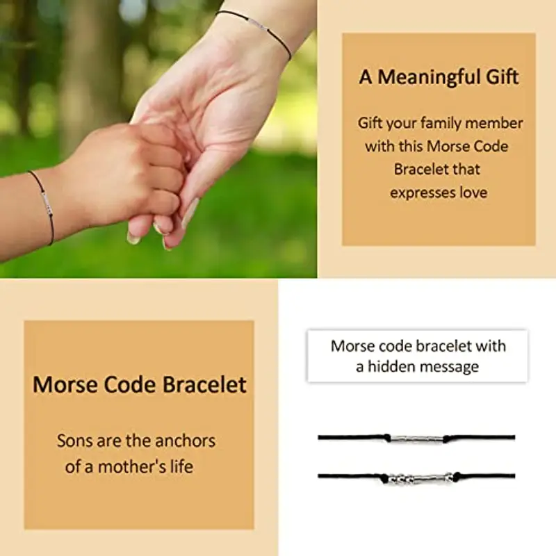 VU100 2 pezzi Bracciale codice Morse Regalo di compleanno Gioielli Regalo fatto a mano per mamma e figlio miniatura 3