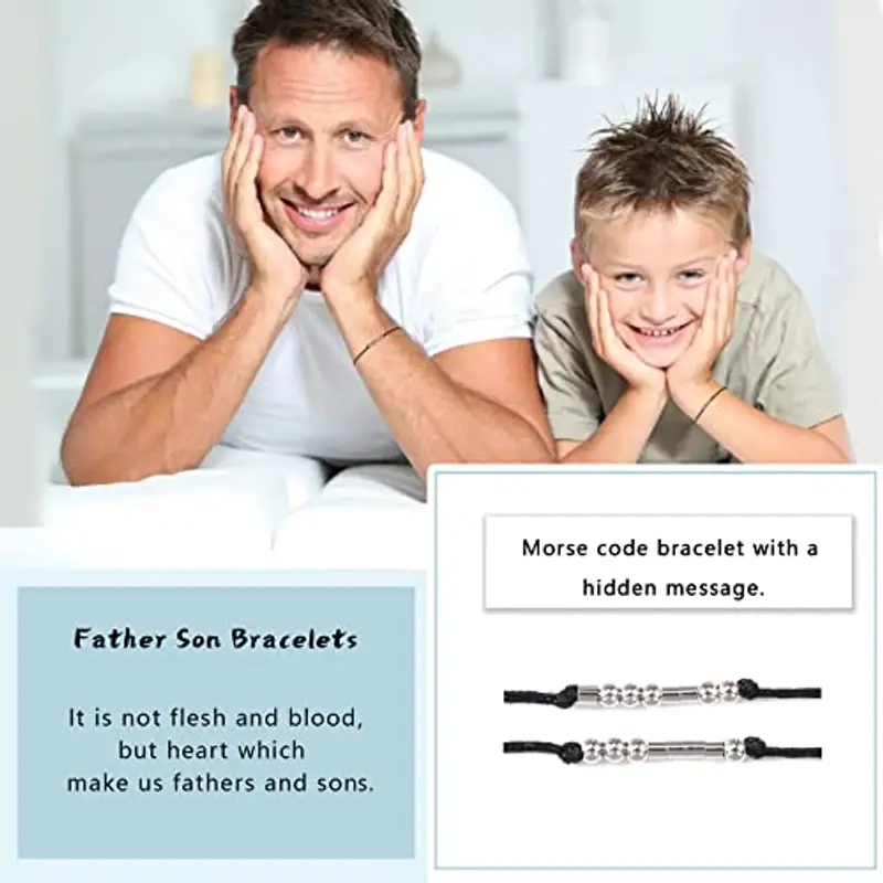 VU100 2 pezzi Bracciale codice Morse Regalo per la festa del papà Gioielli regalo fatto a mano per papà e figlio miniatura 2