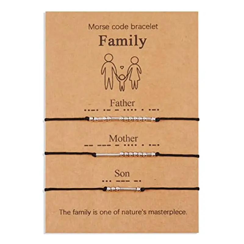 VU100 3 Pezzi Bracciale Codice Morse Regalo di Compleanno Gioielli Regalo Fatto a Mano per Padre Madre Figlio Famiglia