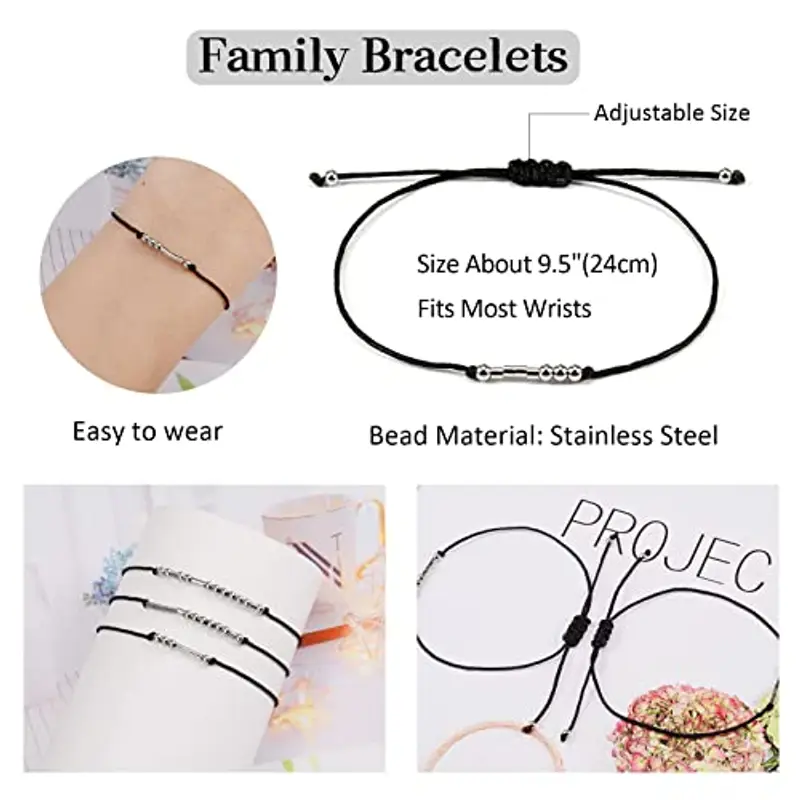 VU100 3 Pezzi Bracciale Codice Morse Regalo di Compleanno Gioielli Regalo Fatto a Mano per Padre Madre Figlio Famiglia miniatura 2