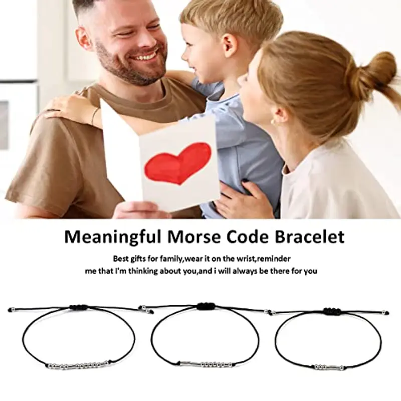 VU100 3 Pezzi Bracciale Codice Morse Regalo di Compleanno Gioielli Regalo Fatto a Mano per Padre Madre Figlio Famiglia miniatura 3
