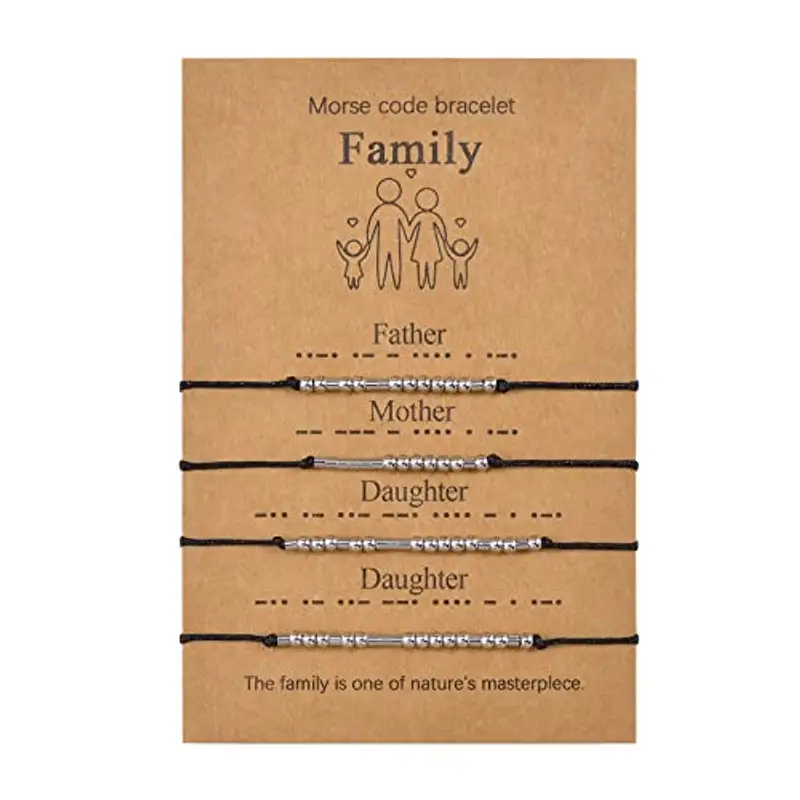 VU100 4 pezzi Bracciale codice Morse Regalo per la festa del papà Gioielli regalo fatto a mano per la famiglia padre madre due figlie