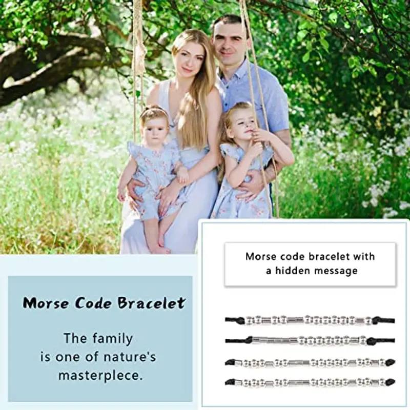 VU100 4 pezzi Bracciale codice Morse Regalo per la festa del papà Gioielli regalo fatto a mano per la famiglia padre madre due figlie miniatura 2