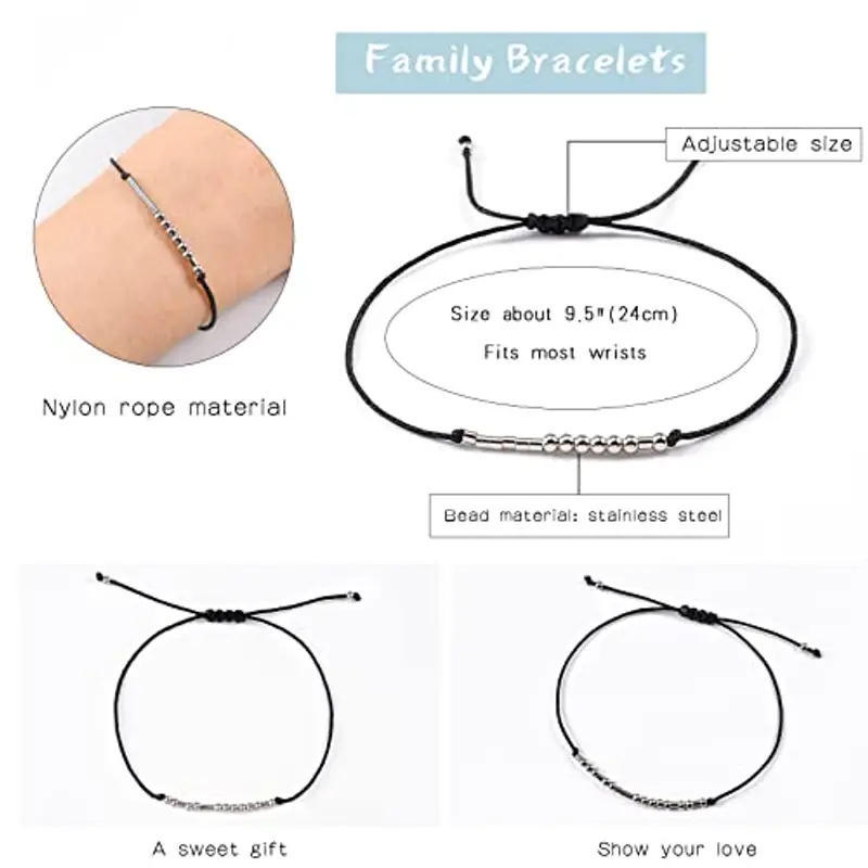 VU100 4 pezzi Bracciale codice Morse Regalo per la festa del papà Gioielli regalo fatto a mano per la famiglia padre madre due figlie miniatura 3