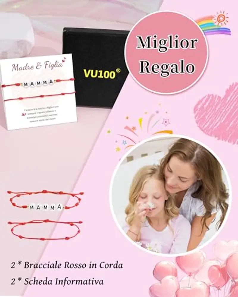 VU100 Bracciale Madre Figlia Regalo Madre Figlia Regalo di Compleanno per Mamma Figlia 7 Nodi di Protezione Fortunata miniatura 3