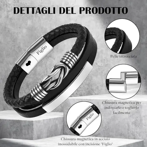 VU100 Bracciale Papà Regalo per Papà Regalo per la Festa del Papà Bracciale in pelle da Uomo Ti Voglio Bene Regalo di miniatura 2