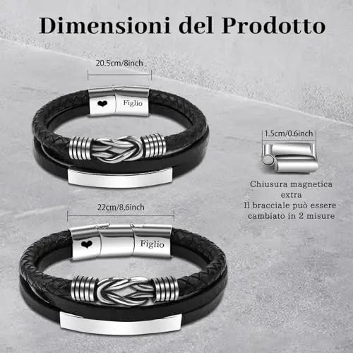 VU100 Bracciale Papà Regalo per Papà Regalo per la Festa del Papà Bracciale in pelle da Uomo Ti Voglio Bene Regalo di miniatura 3