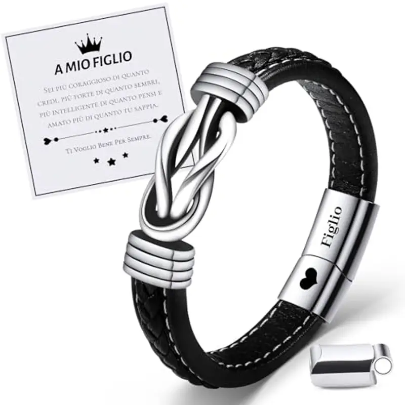 VU100 Bracciale per uomo Regalo per uomo Bracciale in acciaio inox in pelle Ti Amo San Valentino Regalo di compleanno