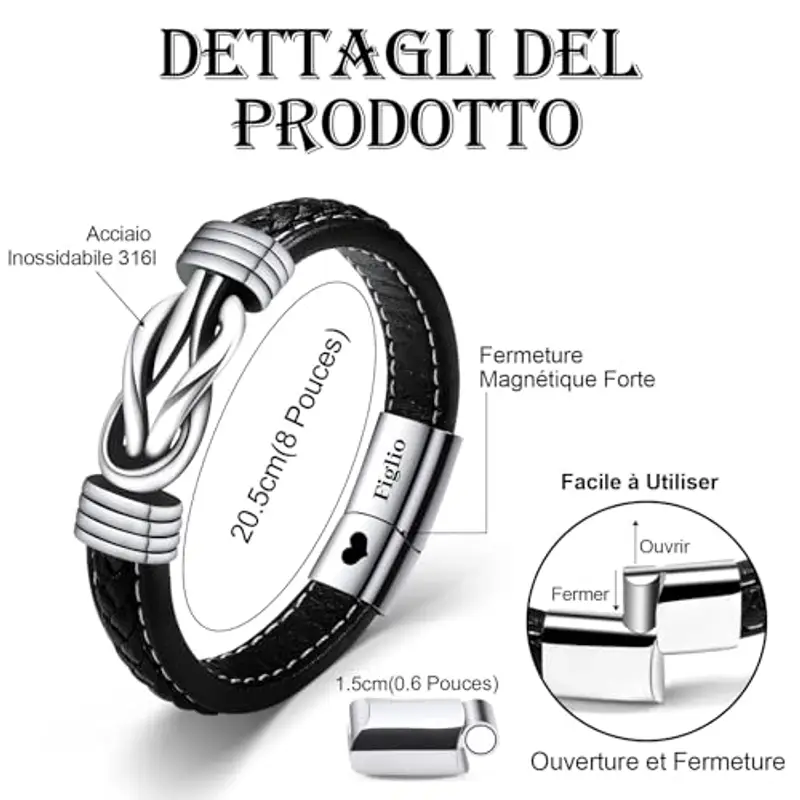 VU100 Bracciale per uomo Regalo per uomo Bracciale in acciaio inox in pelle Ti Amo San Valentino Regalo di compleanno miniatura 2