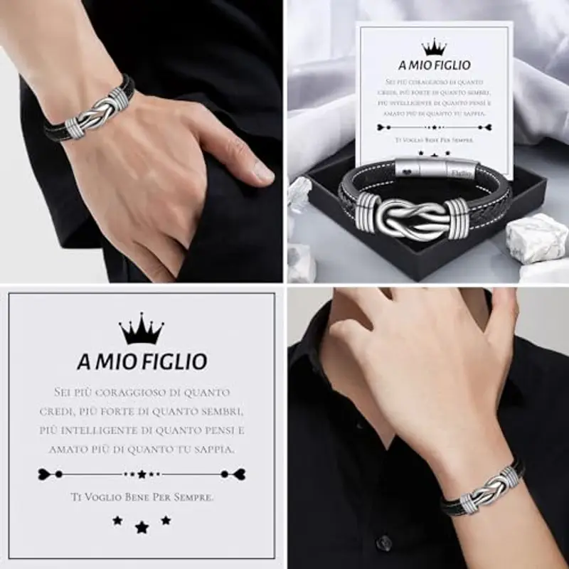 VU100 Bracciale per uomo Regalo per uomo Bracciale in acciaio inox in pelle Ti Amo San Valentino Regalo di compleanno miniatura 3