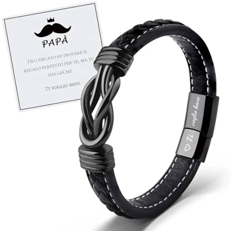 VU100 Bracciale Uomo Regalo per Uomo Regalo di San Valentino per lui Bracciale in pelle da uomo Ti amo Compleanno