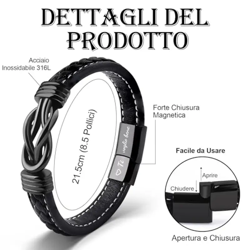 VU100 Bracciale Uomo Regalo per Uomo Regalo di San Valentino per lui Bracciale in pelle da uomo Ti amo Compleanno miniatura 2