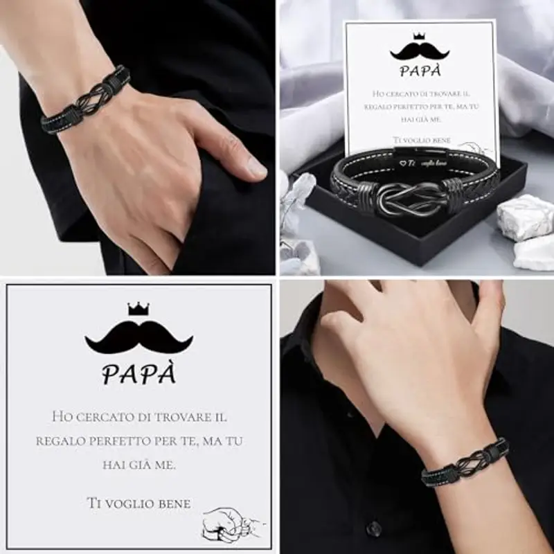 VU100 Bracciale Uomo Regalo per Uomo Regalo di San Valentino per lui Bracciale in pelle da uomo Ti amo Compleanno miniatura 3